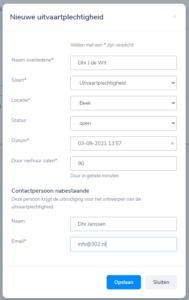 Plechtigheid aanmaken