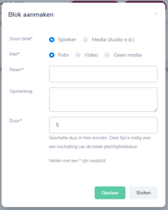 Draaiboek Online Blok aanmaken