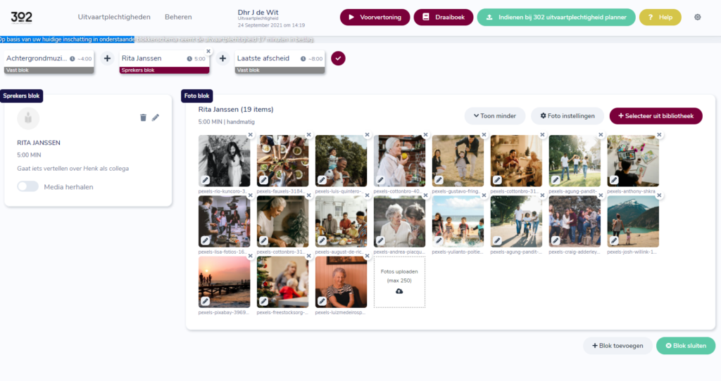 Draaiboek Online Blok details